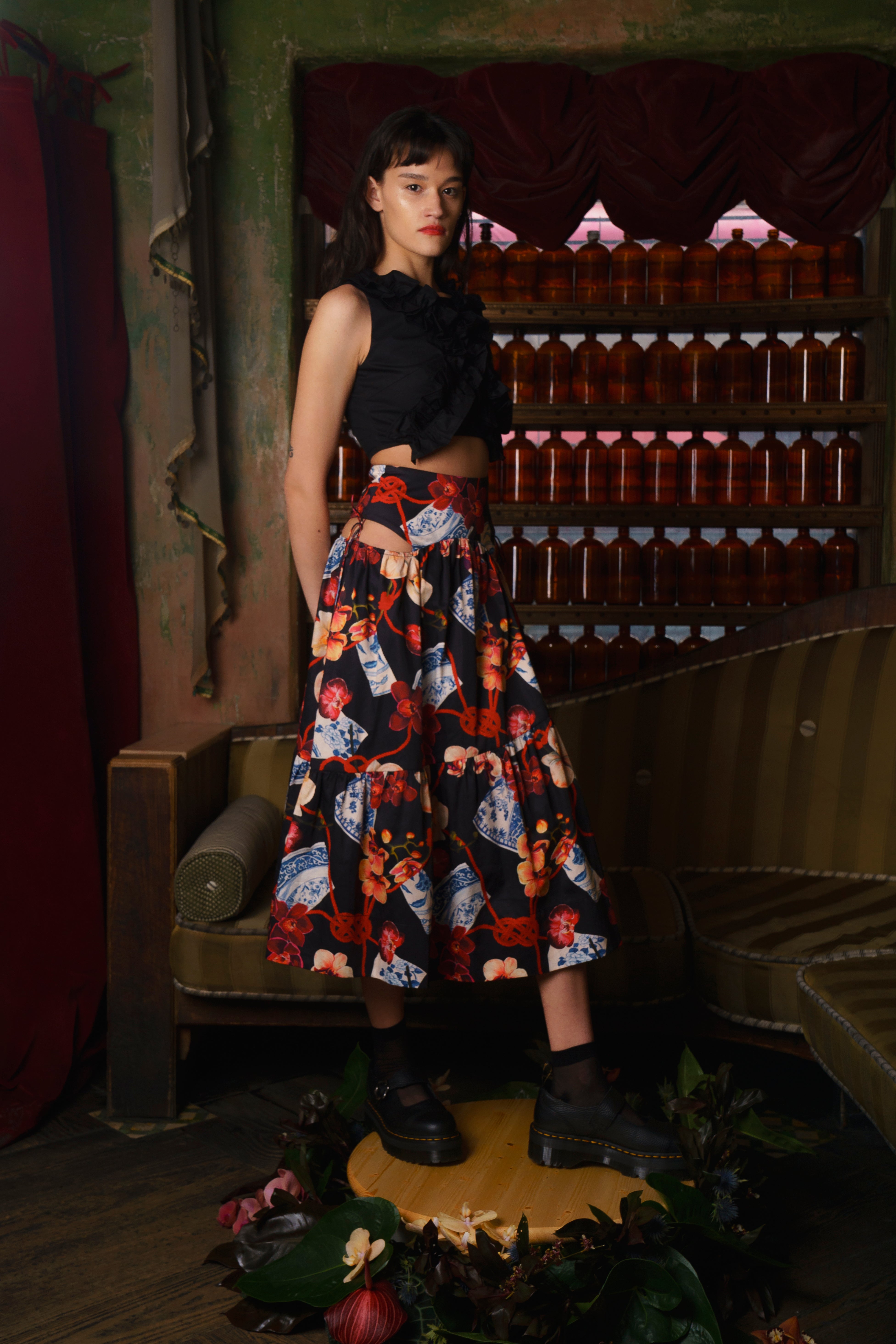 Evelyn Skirt in Araki Orchid Print by Allina Liu | The