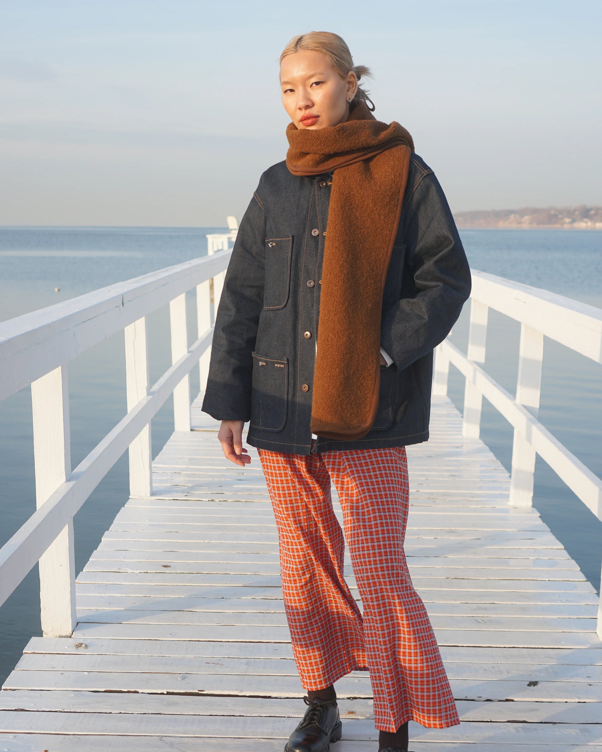 Denim Barn Jacket with Removable Scarf