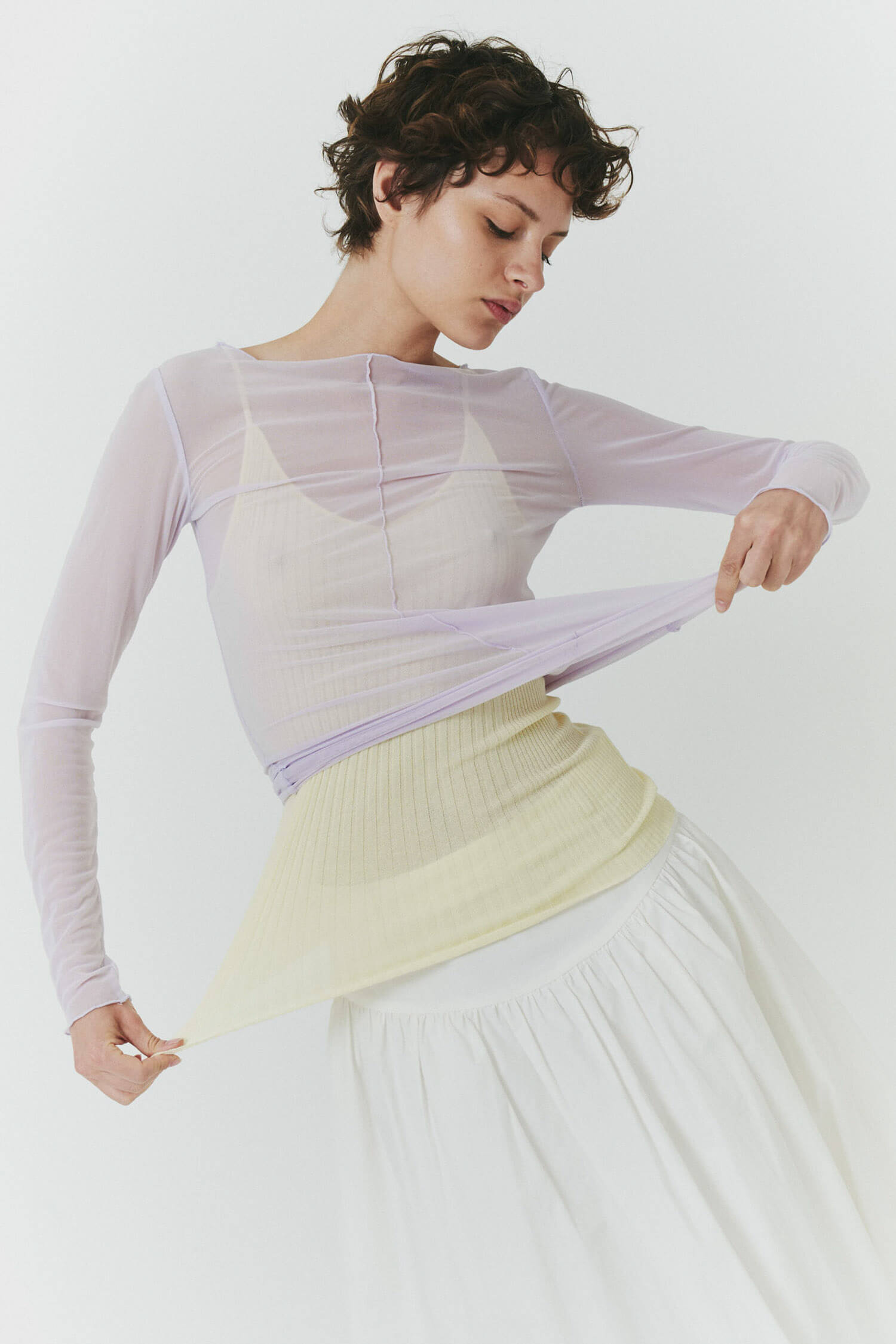Korean Power Mesh Boat Neck Top
