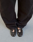 Rosalind All Studs Vintage Effect Brown Leather Ballet Flats