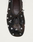 Rosalind All Studs Vintage Effect Brown Leather Ballet Flats