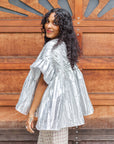 Silver Metallic Gathered Top