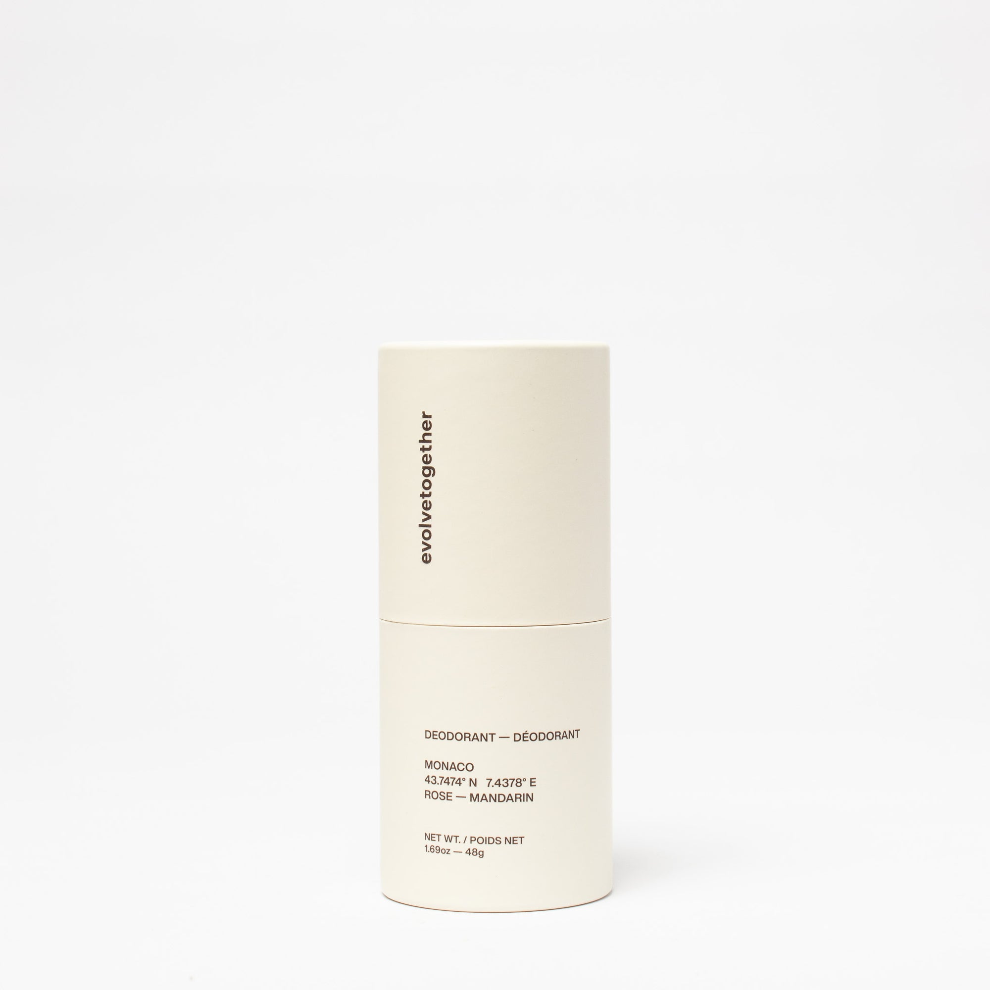 Deodorant stick with brand name on a white background