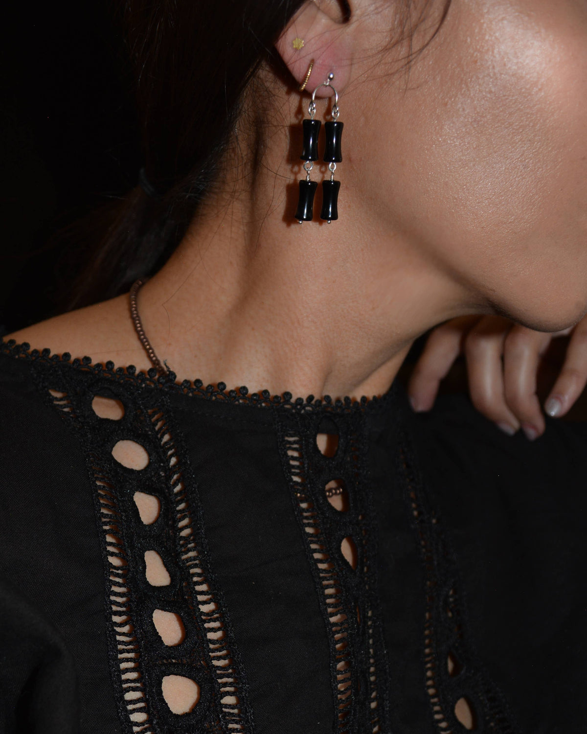 Onyx Bamboo Dangle Earrings